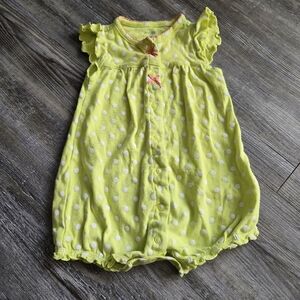 12M Girls Simple Yellow Baby Romper with Pink Trim